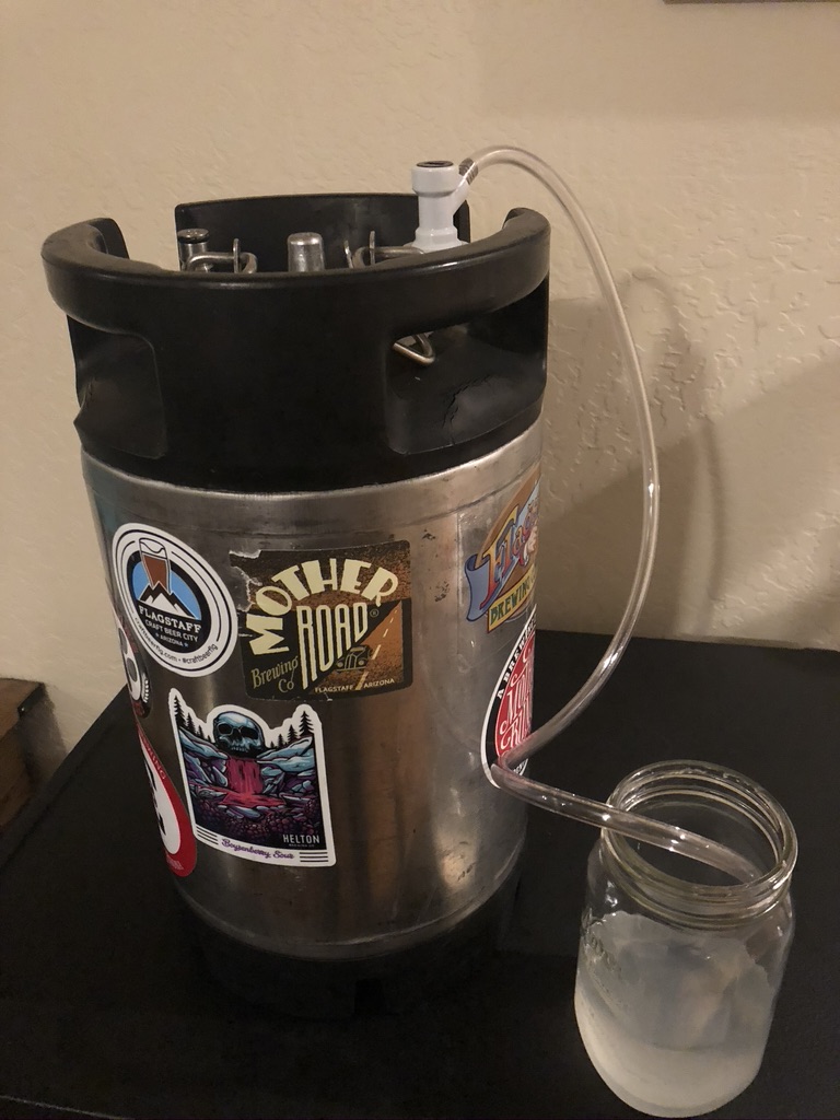Fermenting keg with blow off tube attached