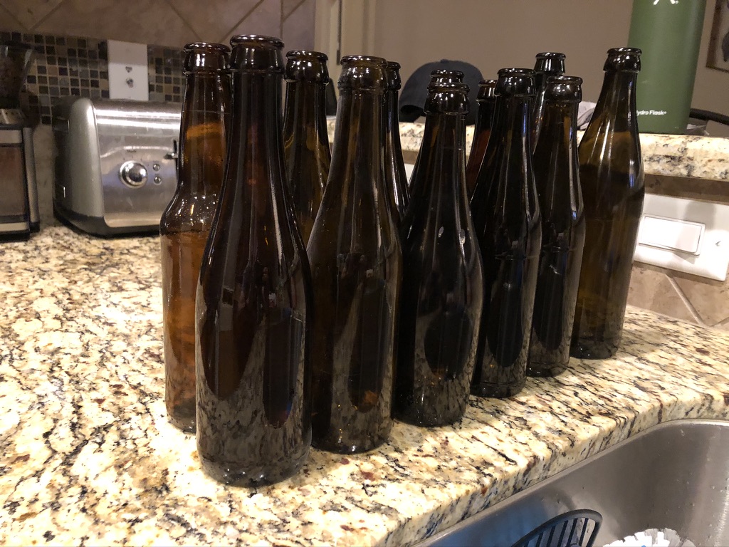 Bottles ready to be cleaned for a 1.25 gallon batch