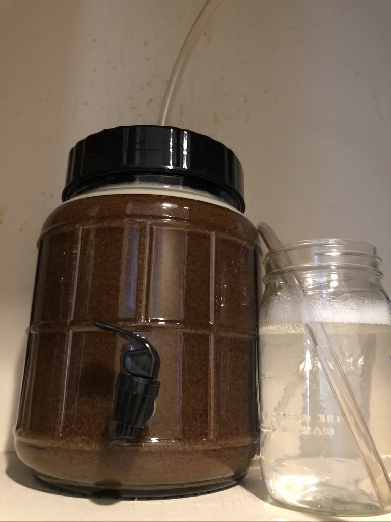 Fermenter and blow-off tube setup right after pitching yeast