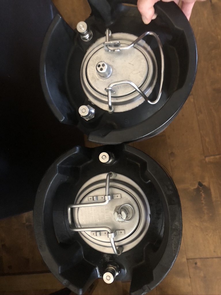 Pinlock (originally) keg pictured on top, ball lock on bottom